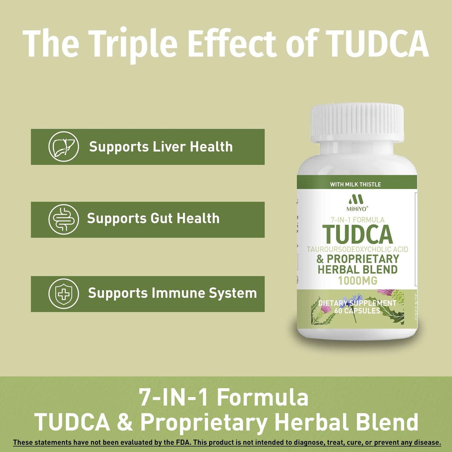 TUDCA Supplement 1000mg – Bile Salts and Liver Support with Milk Thistle – 6 Herb Blend Gallbladder Formula – 60 Capsules