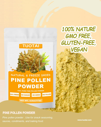 TUOTAI Premium Pine Pollen Powder – 100% Natural, No GMO, No Additives, Vegan
