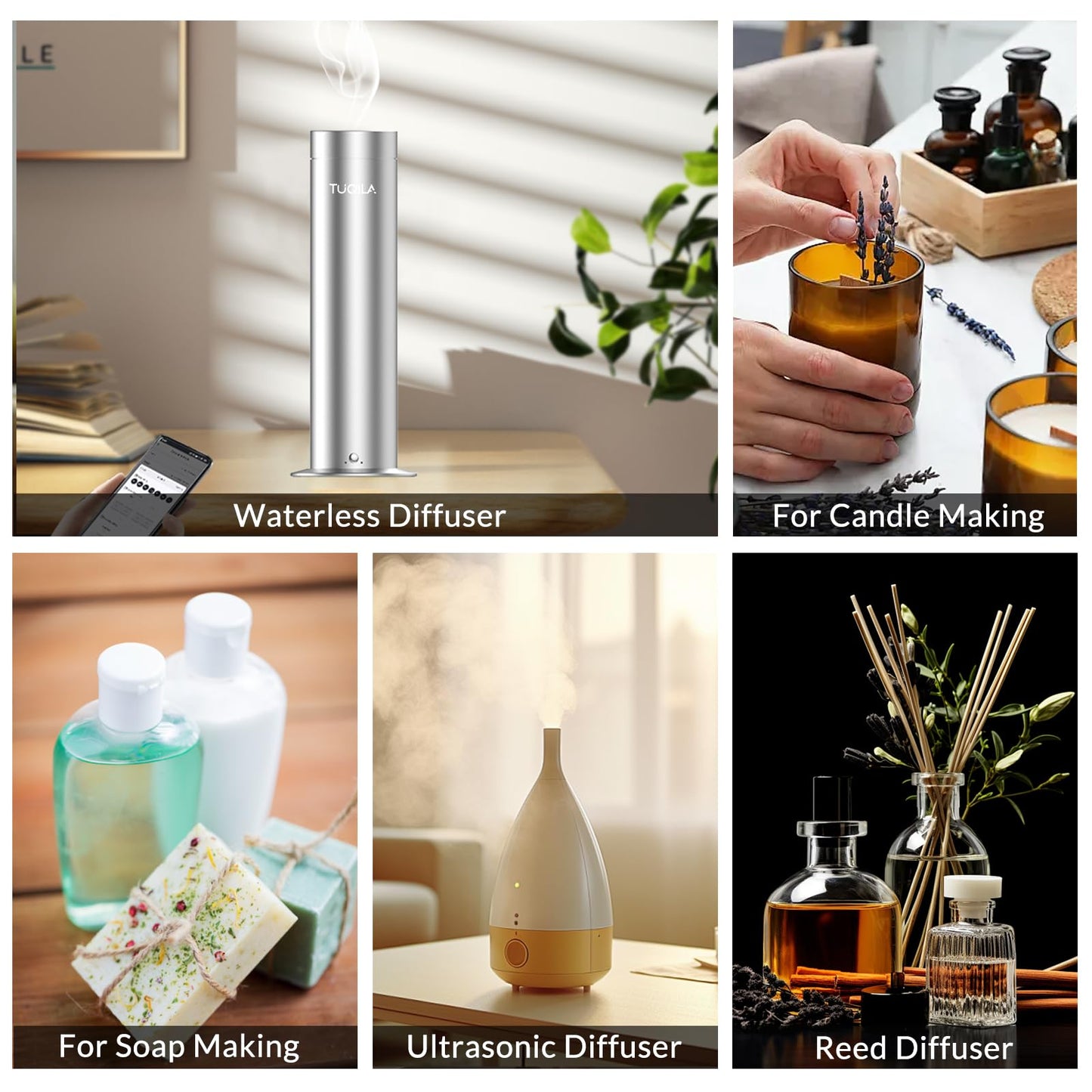 Tuqila Waterless Diffuser Essential Oil Set - 6x20mL, Hotel Luxury Scents