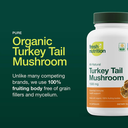 Fresh Nutrition Organic Turkey Tail Mushroom Extract – High Beta Glucans, 2-Pack, 180 Vegan Capsules