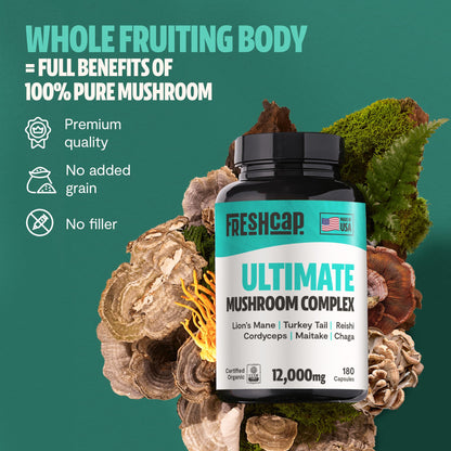 FreshCap Ultimate Mushroom Supplement 12,000mg – Organic Nootropic Complex Capsules