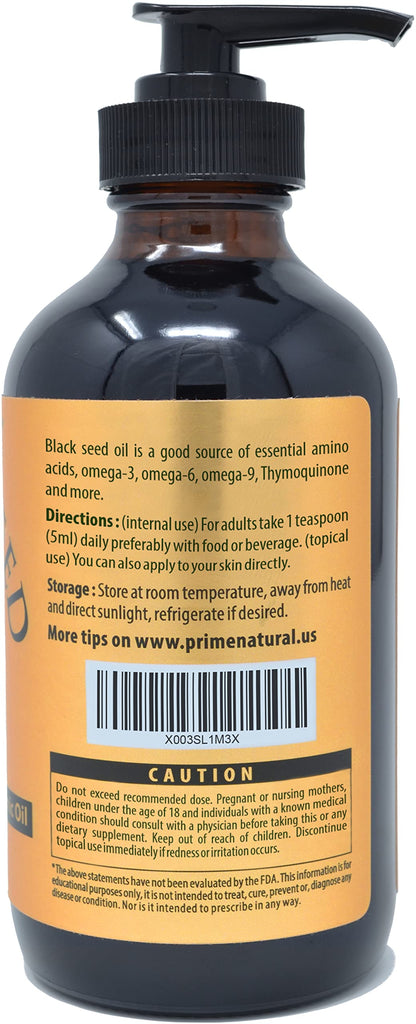 Prime Natural Organic Black Seed Oil 16oz – Cold Pressed, 1.7% Thymoquinone, USDA Organic, Turkish Origin