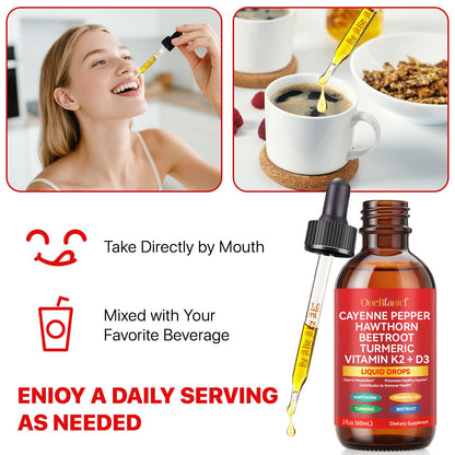 Cayenne Pepper Drops Liquid - Turmeric Curcumin, Hawthorn Berry, Cinnamon, Panax Ginseng & Berberine 2 oz