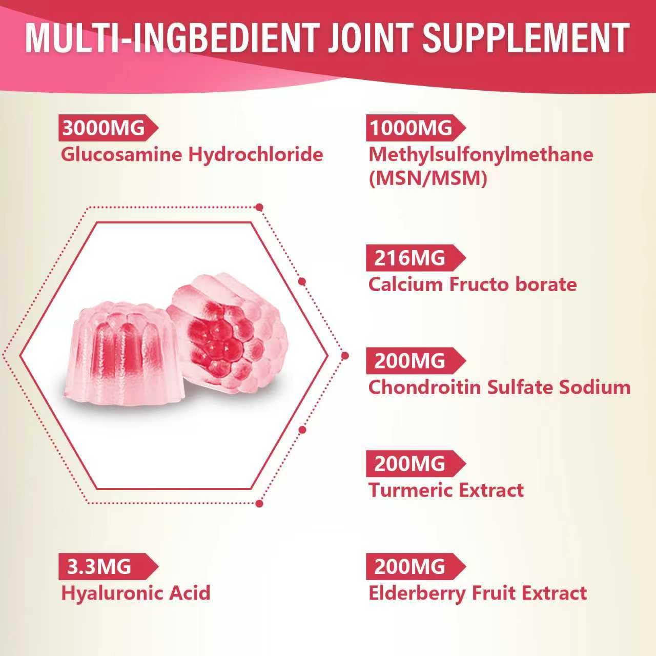 1 Pack 3000MG Glucosamine Chondroitin Gummies – Extra Strength Joint Health, MSM & Elderberry | 60 Gummies