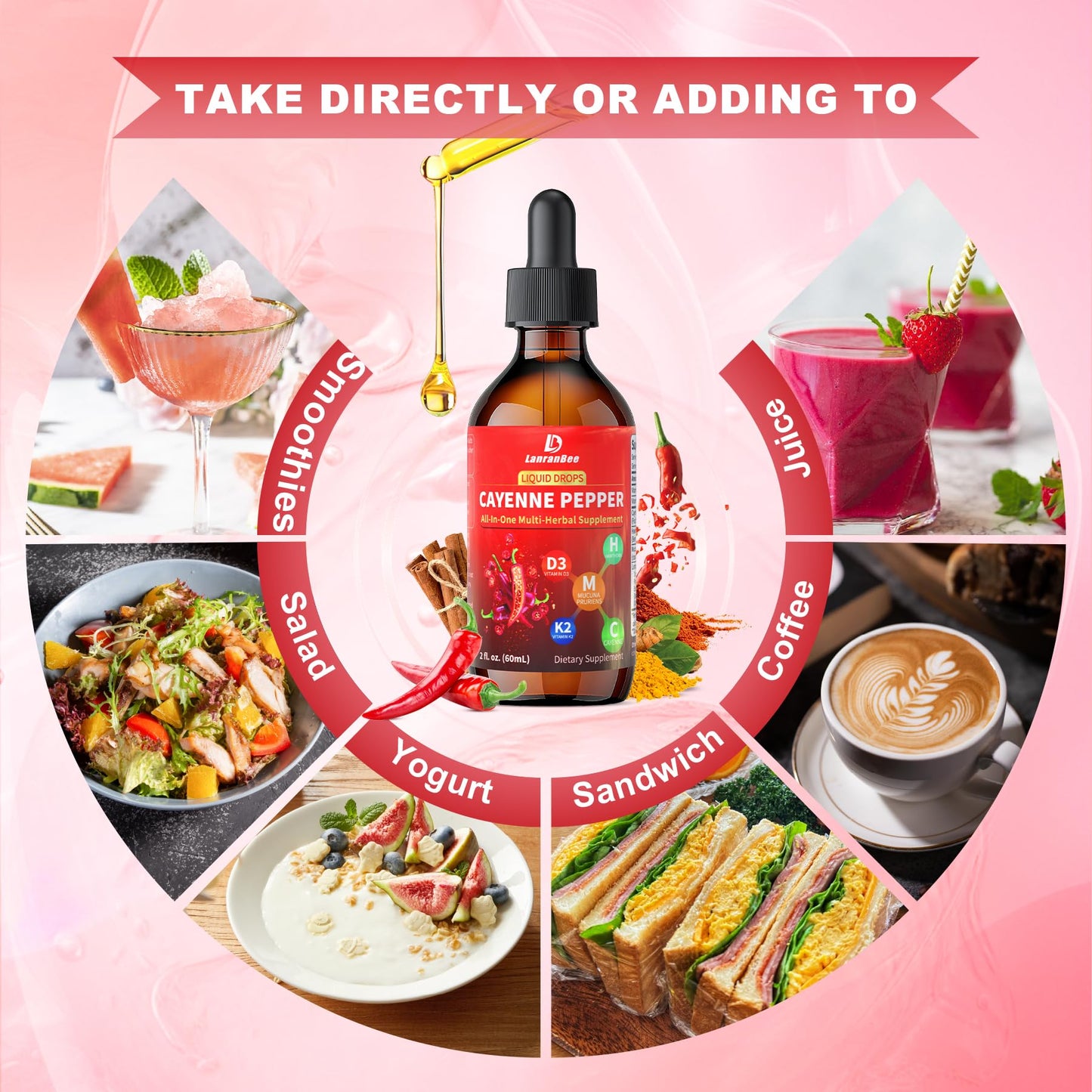 Cayenne Pepper Liquid Drops with Hawthorn & Vitamin D3 K2 – 2 fl oz | Vegan, Non-GMO