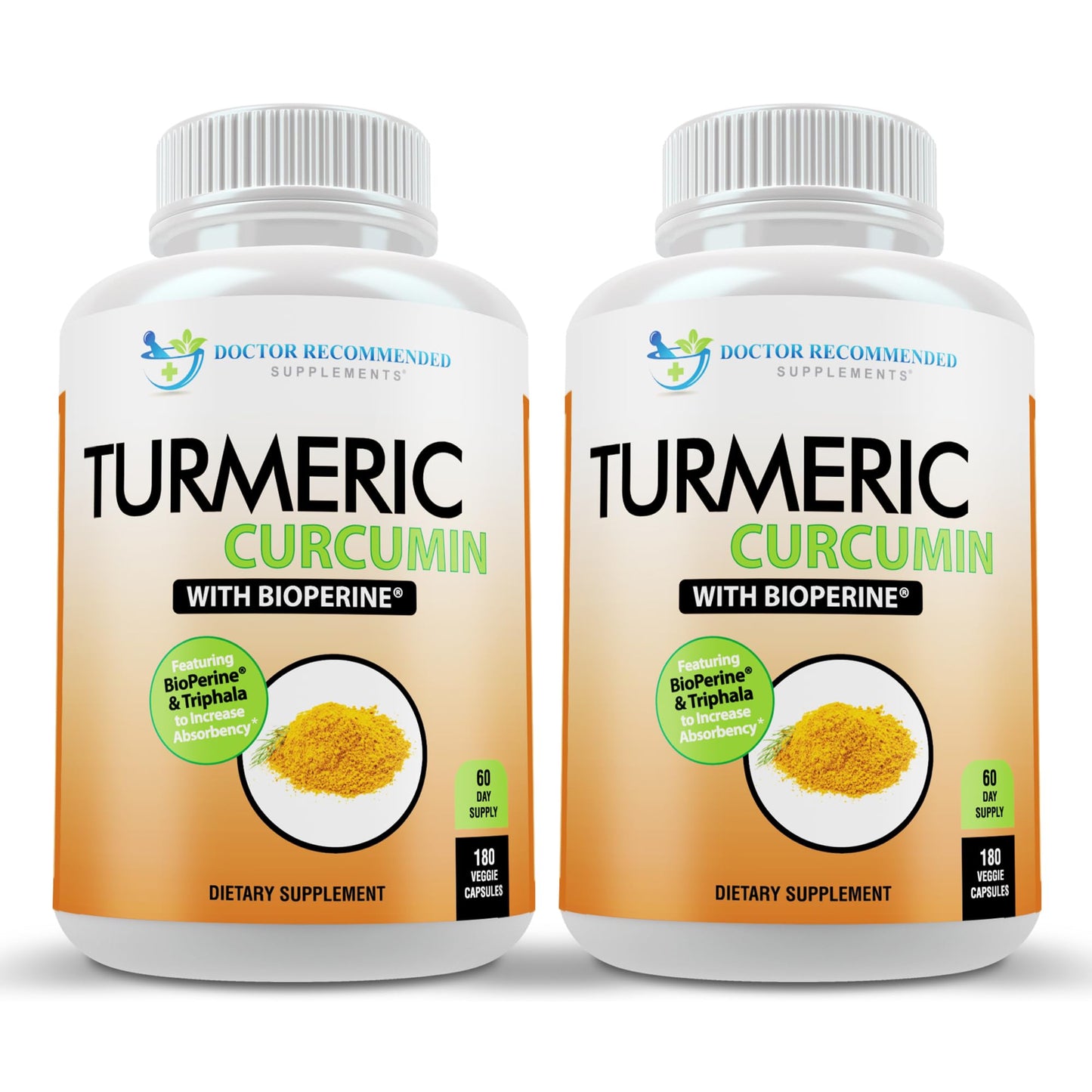 Turmeric Curcumin 2250mg Veggie Caps - 95% Curcuminoids + Bioperine - 2-Pack - Organic