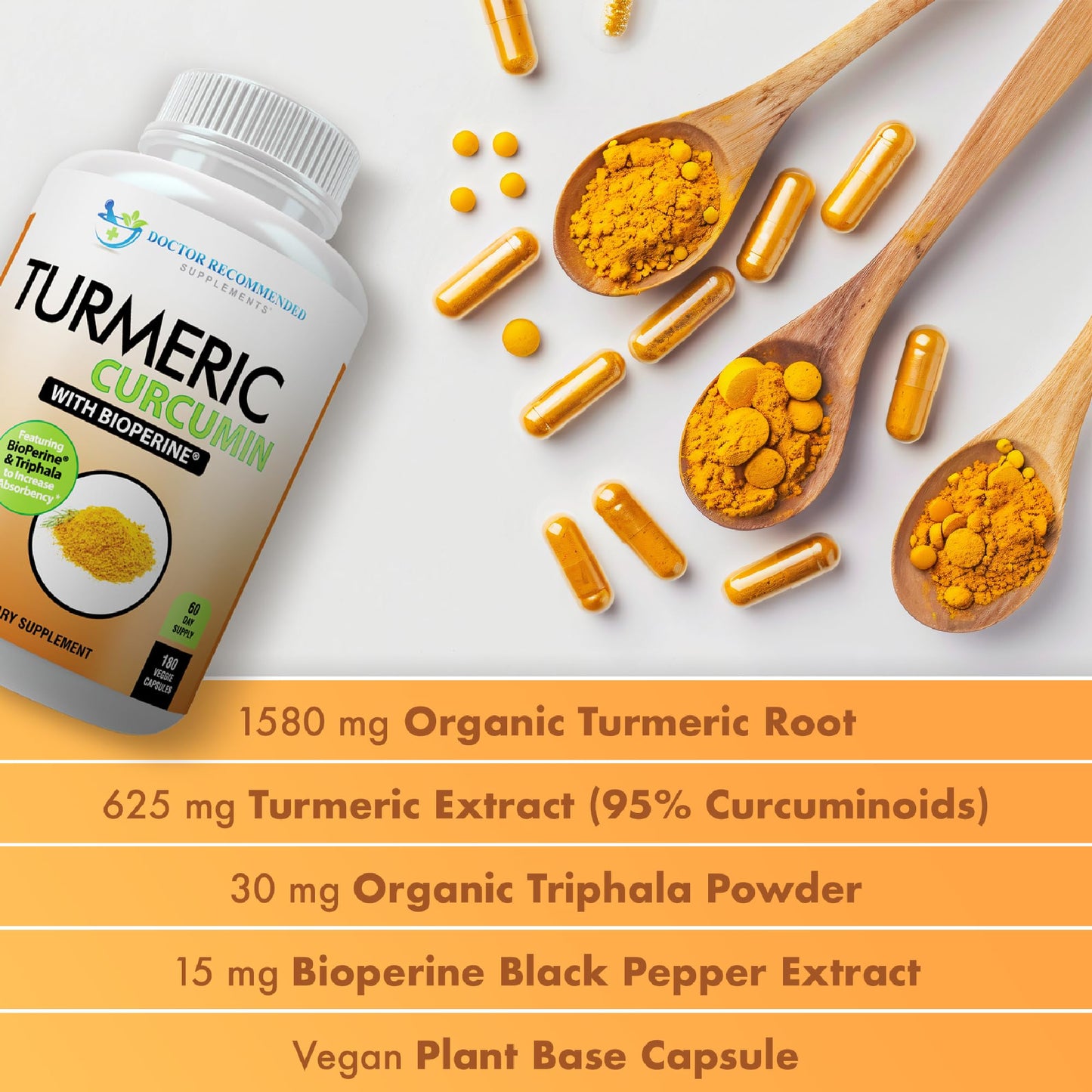 Turmeric Curcumin 2250mg Veggie Caps - 95% Curcuminoids + Bioperine - 2-Pack - Organic