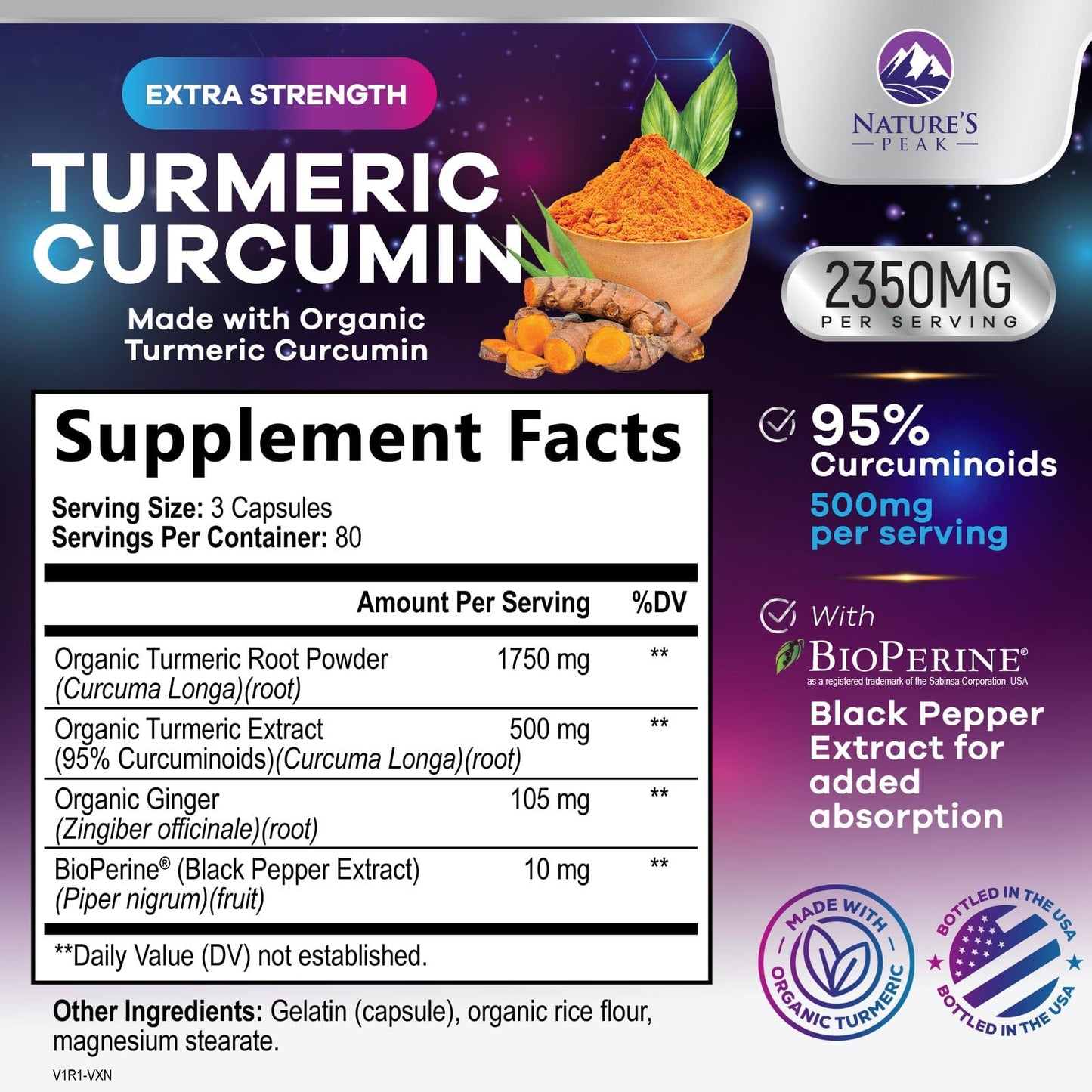 Turmeric Curcumin 2350mg with BioPerine - 240 Vegan Capsules | Joint & Immune Support