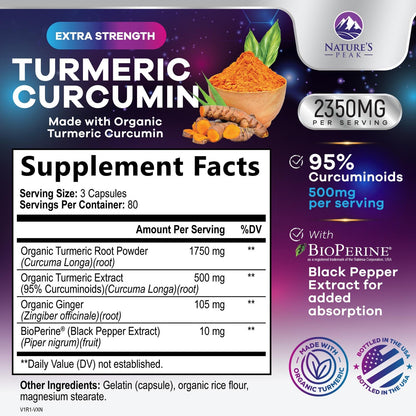 Turmeric Curcumin 2350mg with BioPerine - 240 Vegan Capsules | Joint & Immune Support