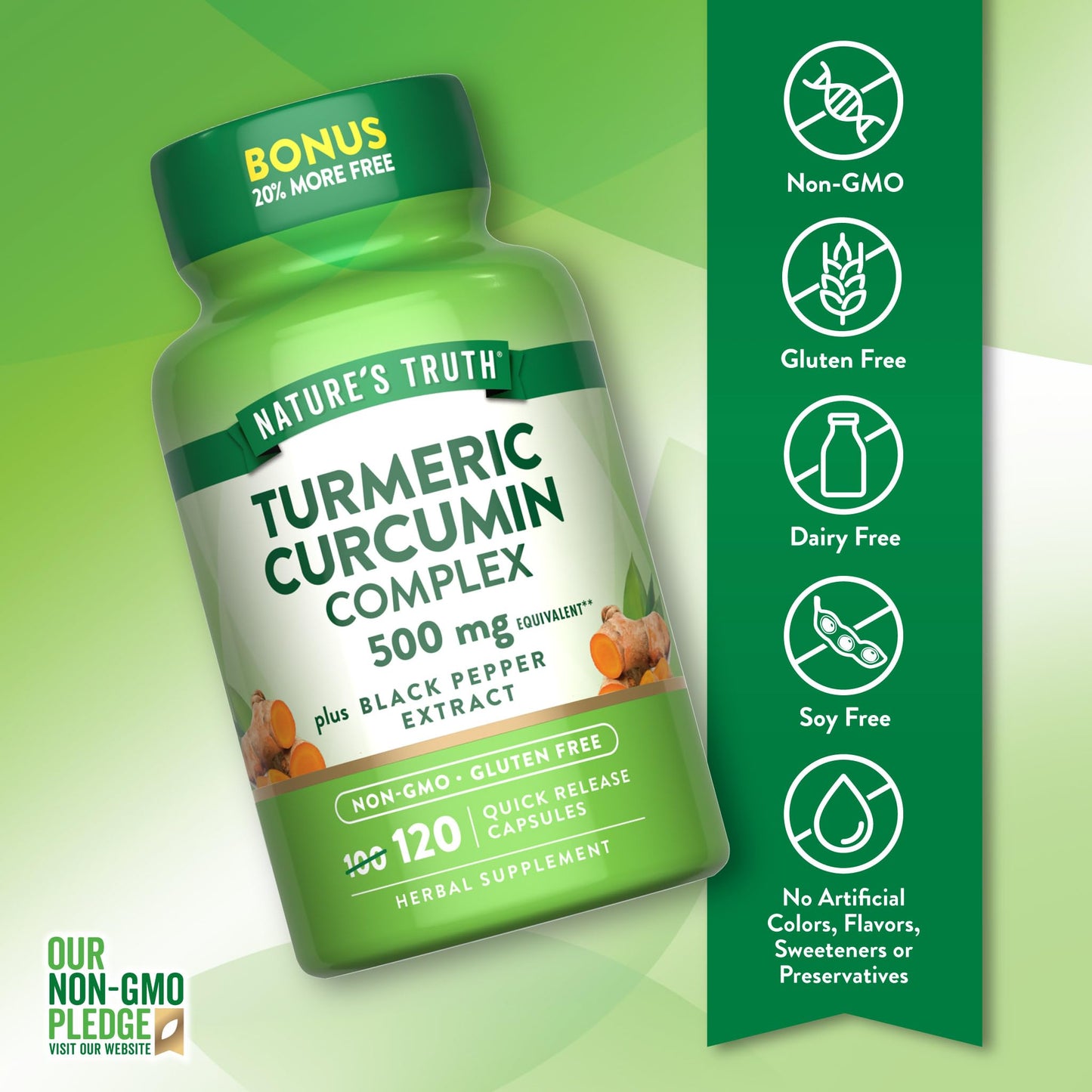 Nature's Truth Turmeric Curcumin 500mg – 120 Capsules | Black Pepper | Non-GMO & Gluten Free