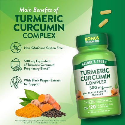 Nature's Truth Turmeric Curcumin 500mg – 120 Capsules | Black Pepper | Non-GMO & Gluten Free