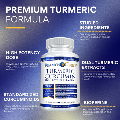 Research Verified Turmeric Curcumin with BioPerine (C3) - Vegan - Made in USA - 180 Capsules