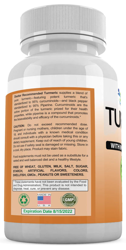 DOCTOR RECOMMENDED SUPPLEMENTS Turmeric Curcumin with Bioperine – 360 Veggie Capsules, 2250mg, 95% Curcuminoids (Pack of 2)