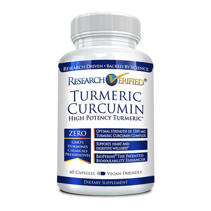 Research Verified Turmeric Curcumin with BioPerine — 60 Capsules — Made in USA