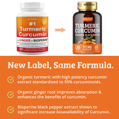 Turmeric Curcumin with Black Pepper 1000mg – 60 Capsules | 15X Absorption