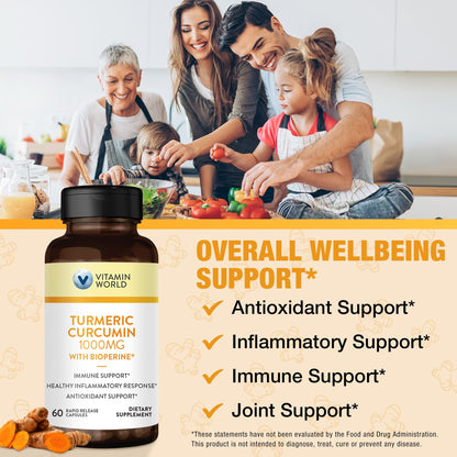 Vitamin World Turmeric Curcumin 1000mg with BioPerine - 60 Caps