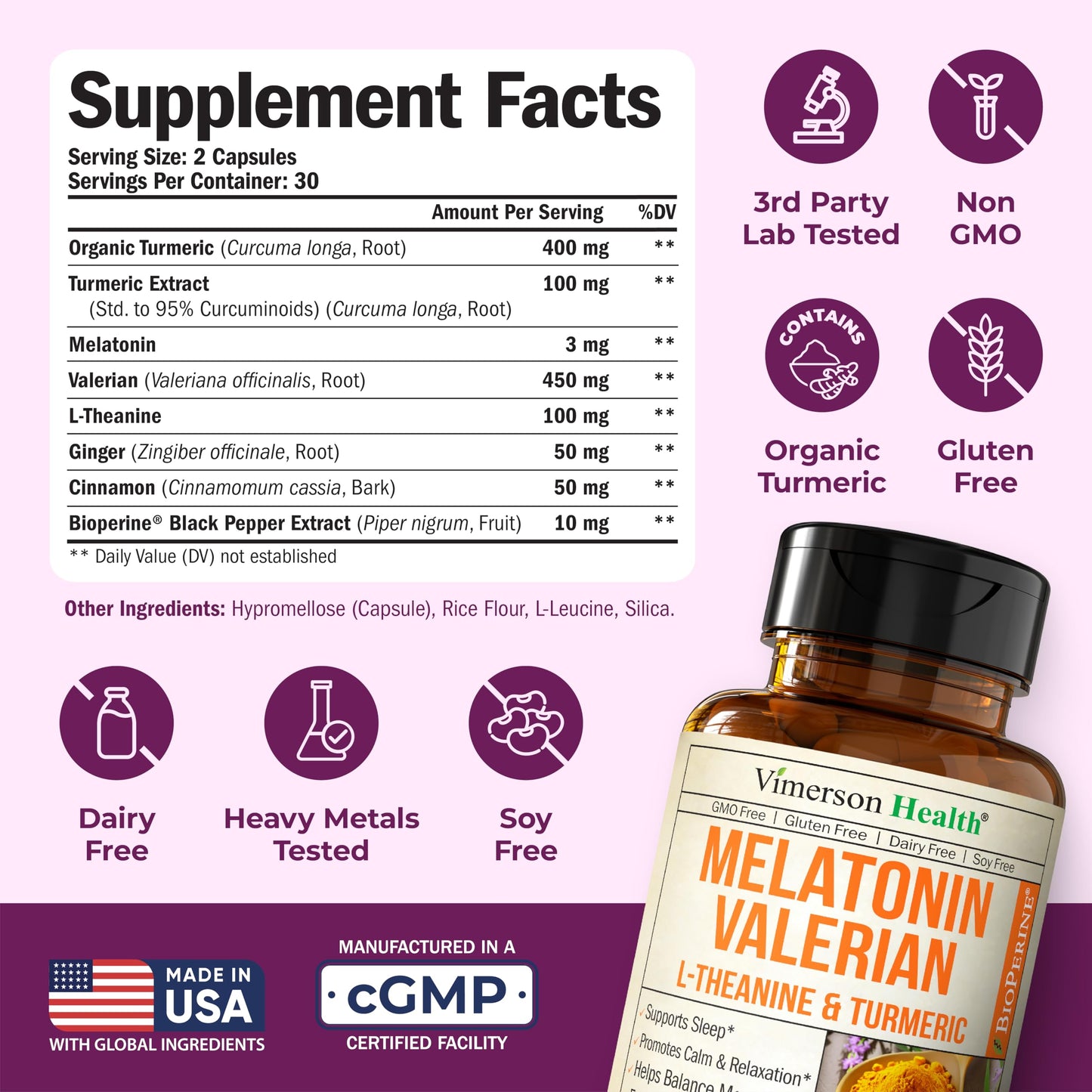 Vimerson Health Melatonin Sleep Aid with L-Theanine & Valerian – 2 Pack
