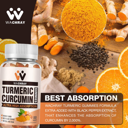 Turmeric Curcumin Gummies with Ginger & Black Pepper – 2 Pack (Vegan, Gelatin-Free)
