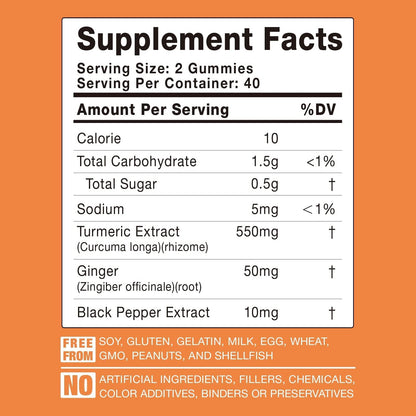 Turmeric Curcumin Gummies with Ginger & Black Pepper – 2 Pack (Vegan, Gelatin-Free)