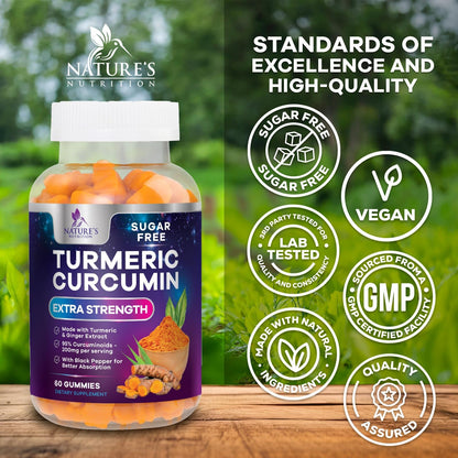 Turmeric Curcumin Gummies Sugar Free 95% Curcuminoids, Black Pepper, Peach