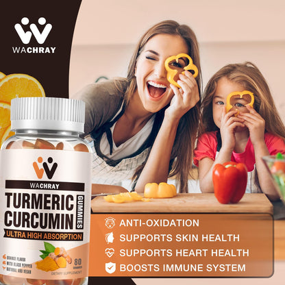 Turmeric Curcumin Gummies with Ginger & Black Pepper – 2 Pack (Vegan, Gelatin-Free)