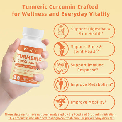 Turmeric Curcumin with MCT Oil – 120 Capsules, 95% Curcuminoids, Non-GMO, Gluten Free