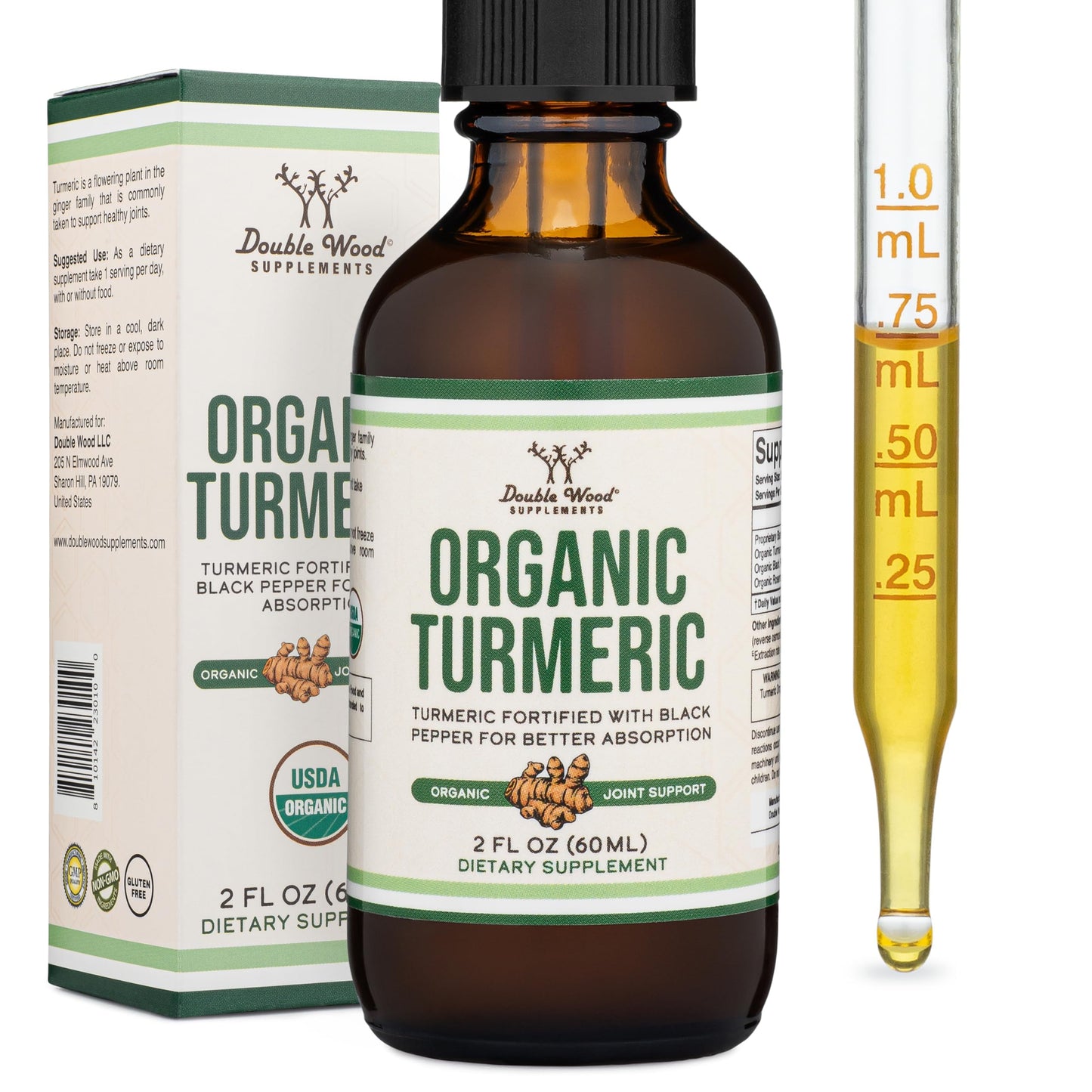 Organic Turmeric Drops with Black Pepper – 1,180mg per Serving | Double Wood