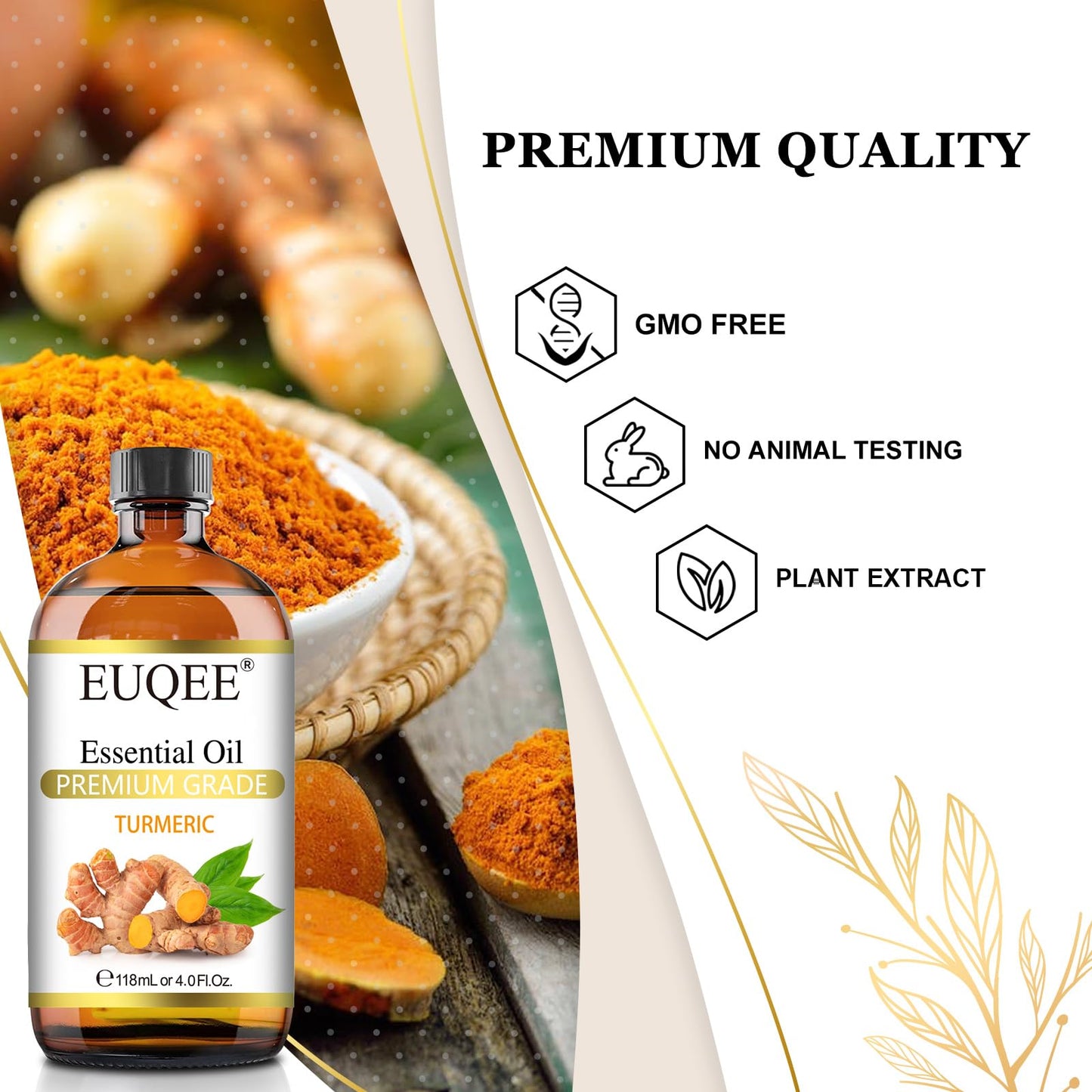EUQEE Turmeric Essential Oil 118ml (4 Fl. Oz) | Pure Turmeric Oil for Diffusers, DIY Soap & Candles