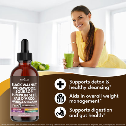 NEW AGE Black Walnut Wormwood Cleanse Drops – Herbal Liquid Tincture, 8oz