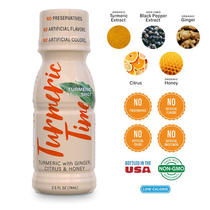 Turmeric Time Turmeric Shots – Ginger, Citrus & Honey, 12 Pack | Non-GMO