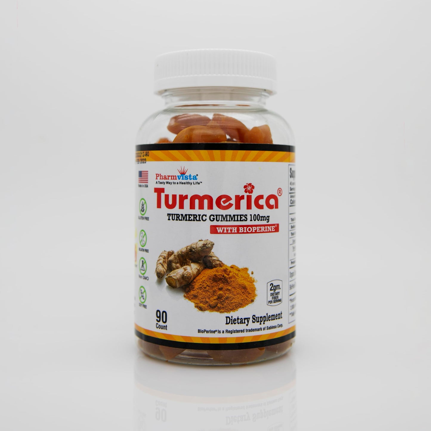 Turmerica Turmeric Curcumin Gummies 100mg with BioPerine – 90 Count | Made in USA
