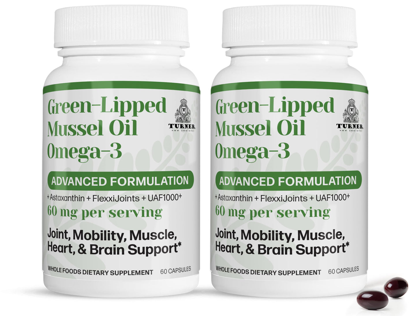 TURNER New Zealand Green Lipped Omega-3 Mussel Oil – 2 Bottles, 120 Softgels