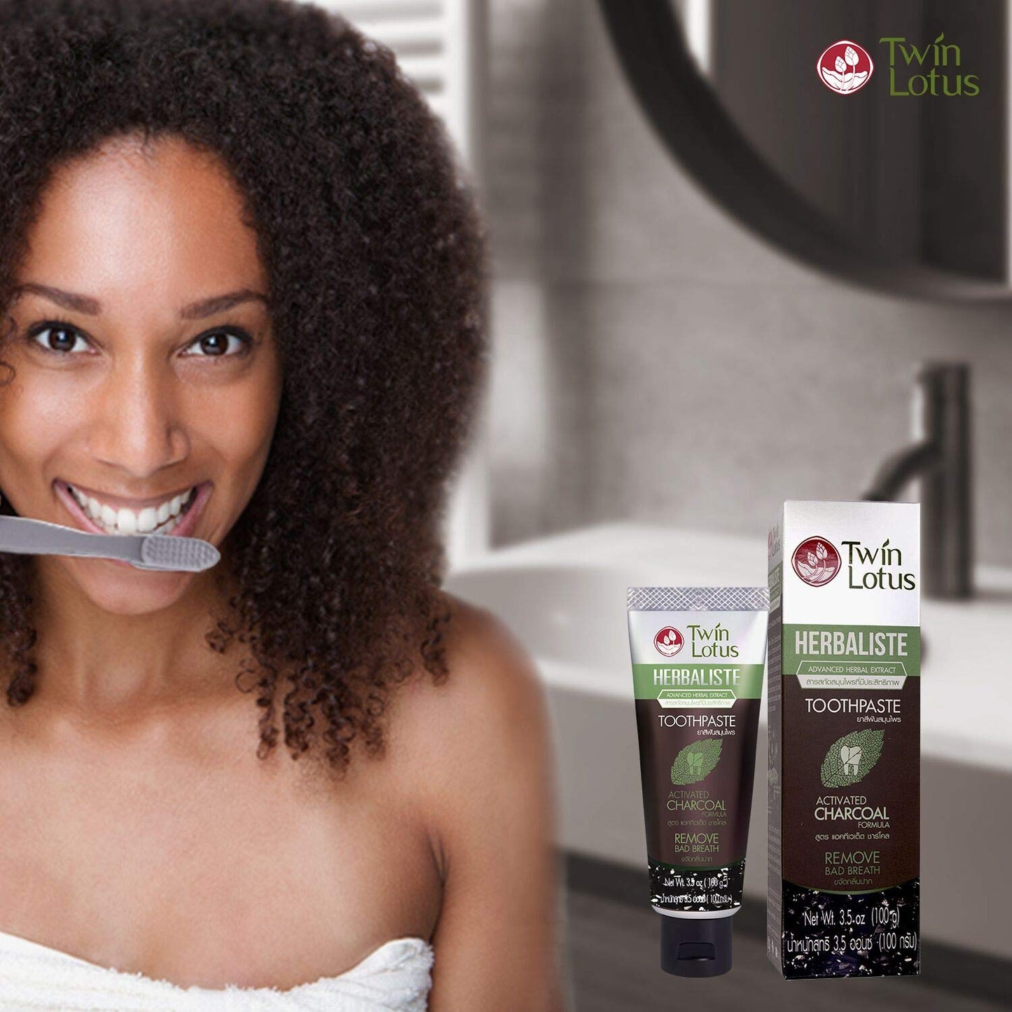 Twin Lotus Activated Charcoal Toothpaste - Fluoride-Free, SLS-Free, Teeth Whitening