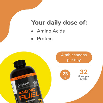 Twinlab Amino Fuel – Pre-Workout & Post-Workout Energy Drink & Supplement, 32 fl oz, Orange Rush
