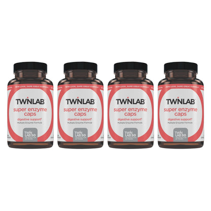 Twinlab Super Enzyme Caps – Digestive Enzymes for Constipation, 50 Caps (4-Pack)