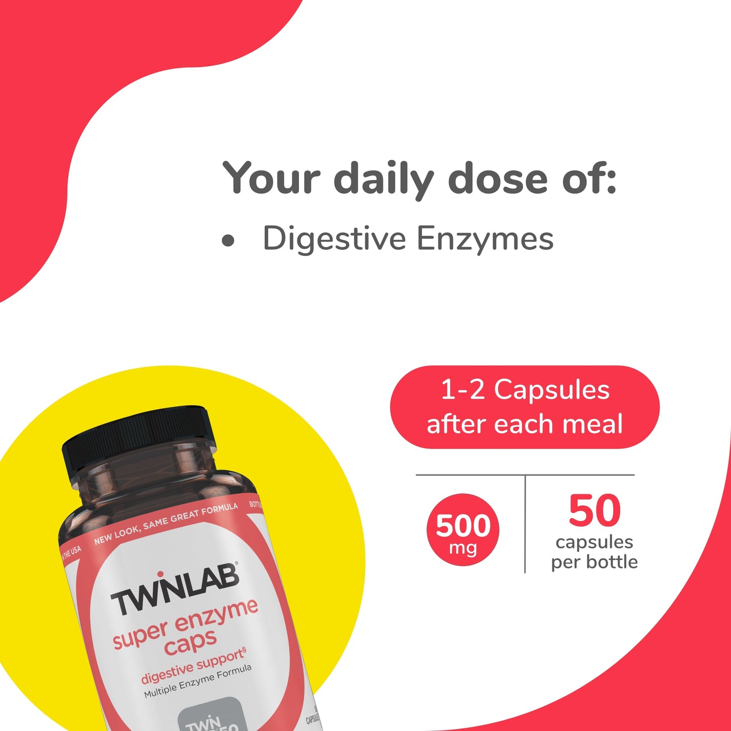 Twinlab Super Enzyme Caps – Digestive Enzymes for Constipation, 50 Caps (4-Pack)