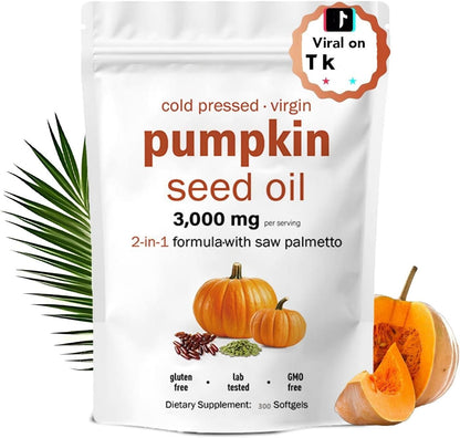 Magic Doll Pumpkin Seed Oil with Saw Palmetto Capsules – Cold Pressed, 300 Softgels | Supports Hair, Urinary, Bladder & Prostate Health | Non-GMO (2 Bags, 300 Count)