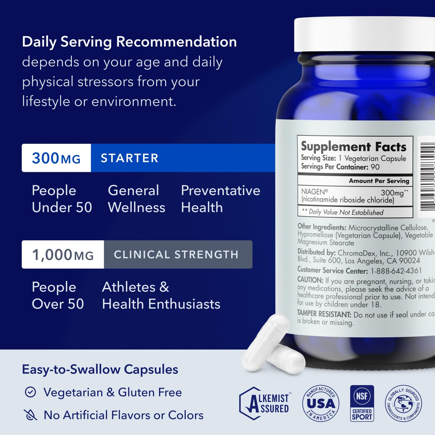 Tru Niagen NAD+ Supplement 300 mg – 2 Bottles, 90 Servings | Cellular Energy, Brain & Muscle