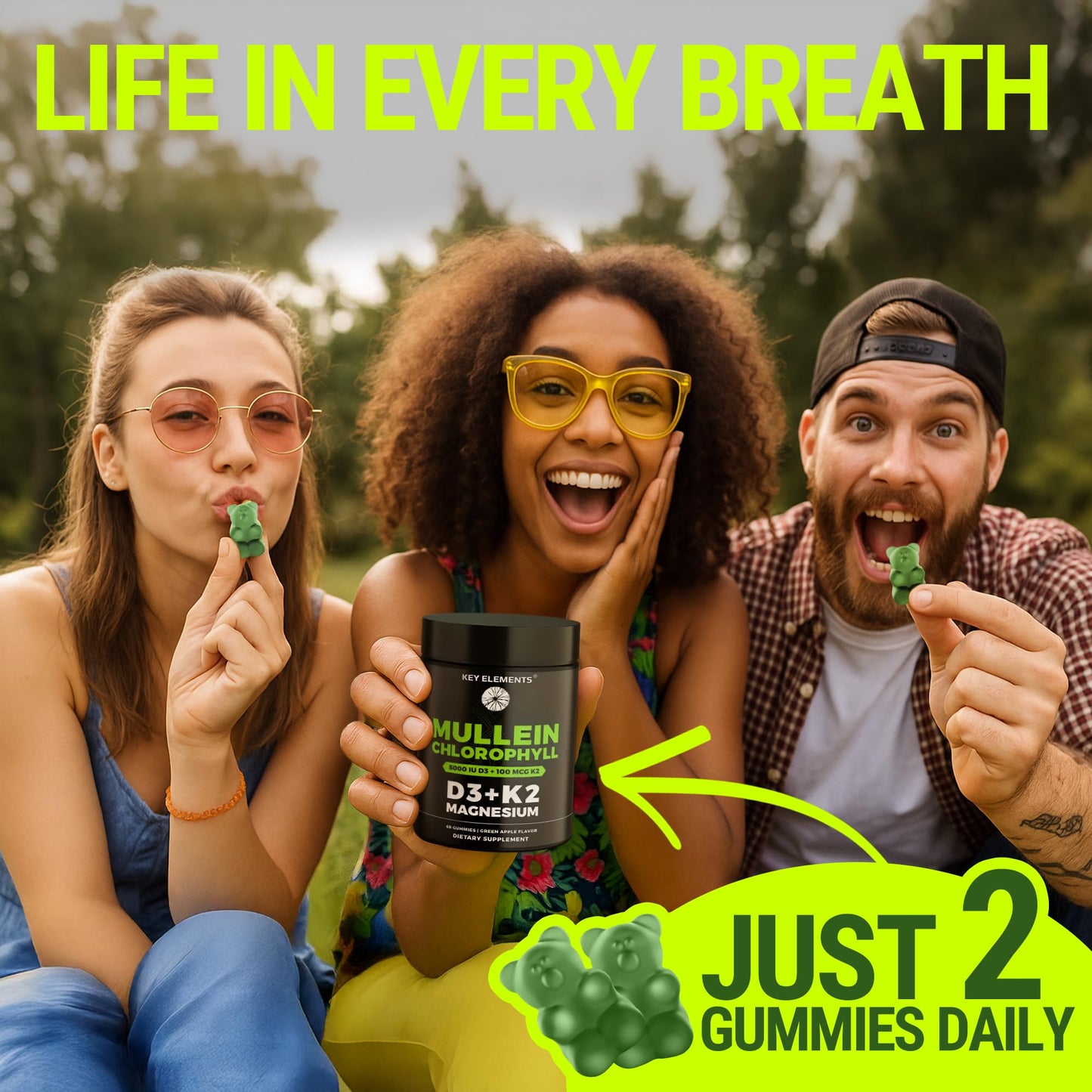 Mullein Gummies with Chlorophyll, D3, K2 & Magnesium – Lung, Immune & Bone Support