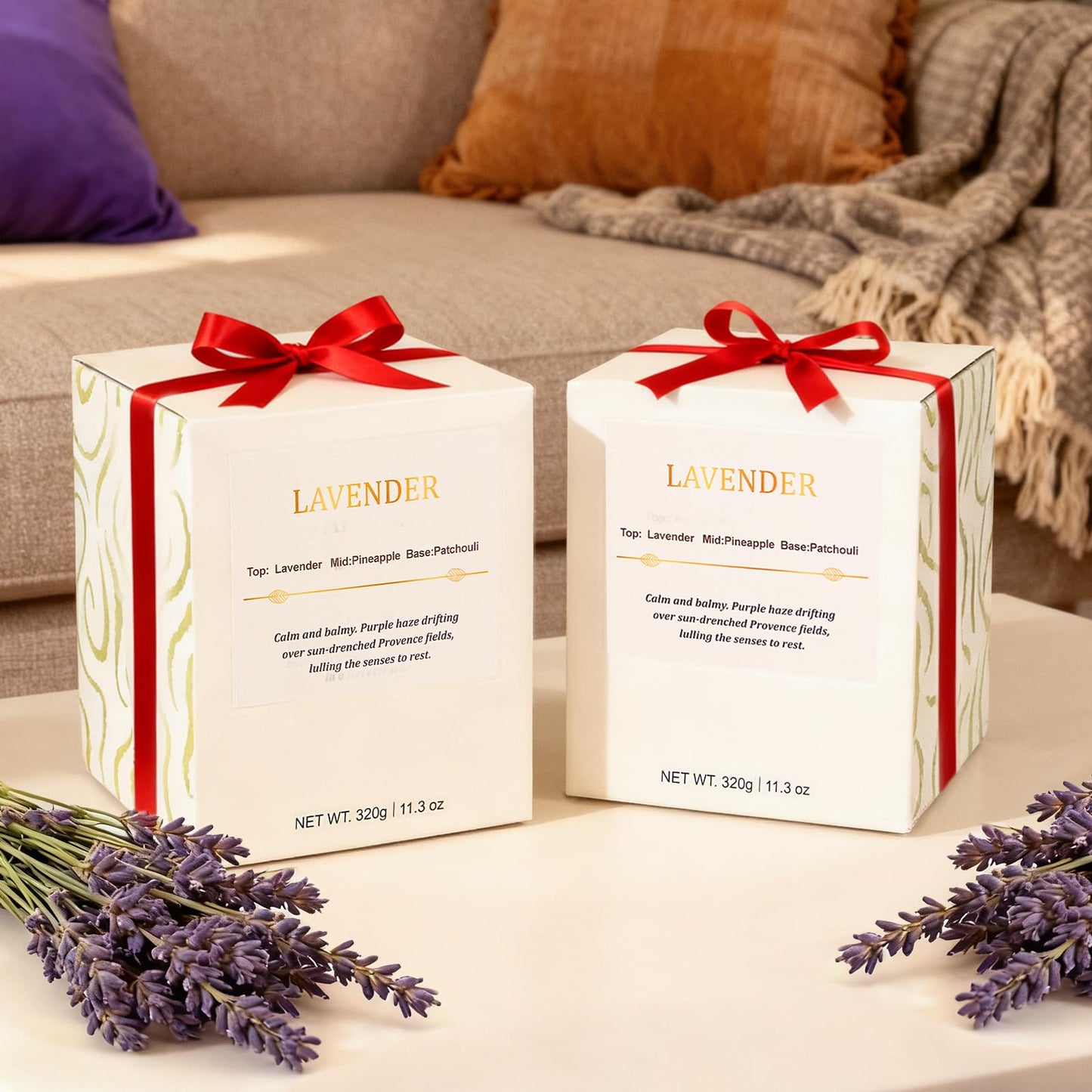 Lavender Candle Gift Set – 2 Pack Wood Wick Soy Candles with Gift Boxes