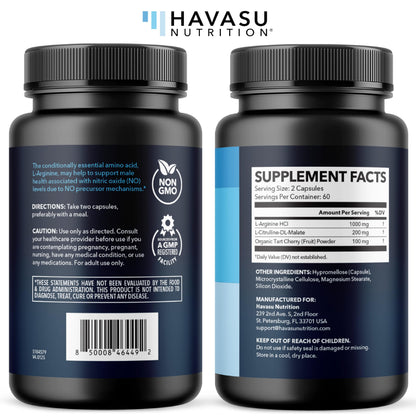 L-Arginine & L-Citrulline Capsules – Nitric Oxide Boost, 120 Count – Vegan