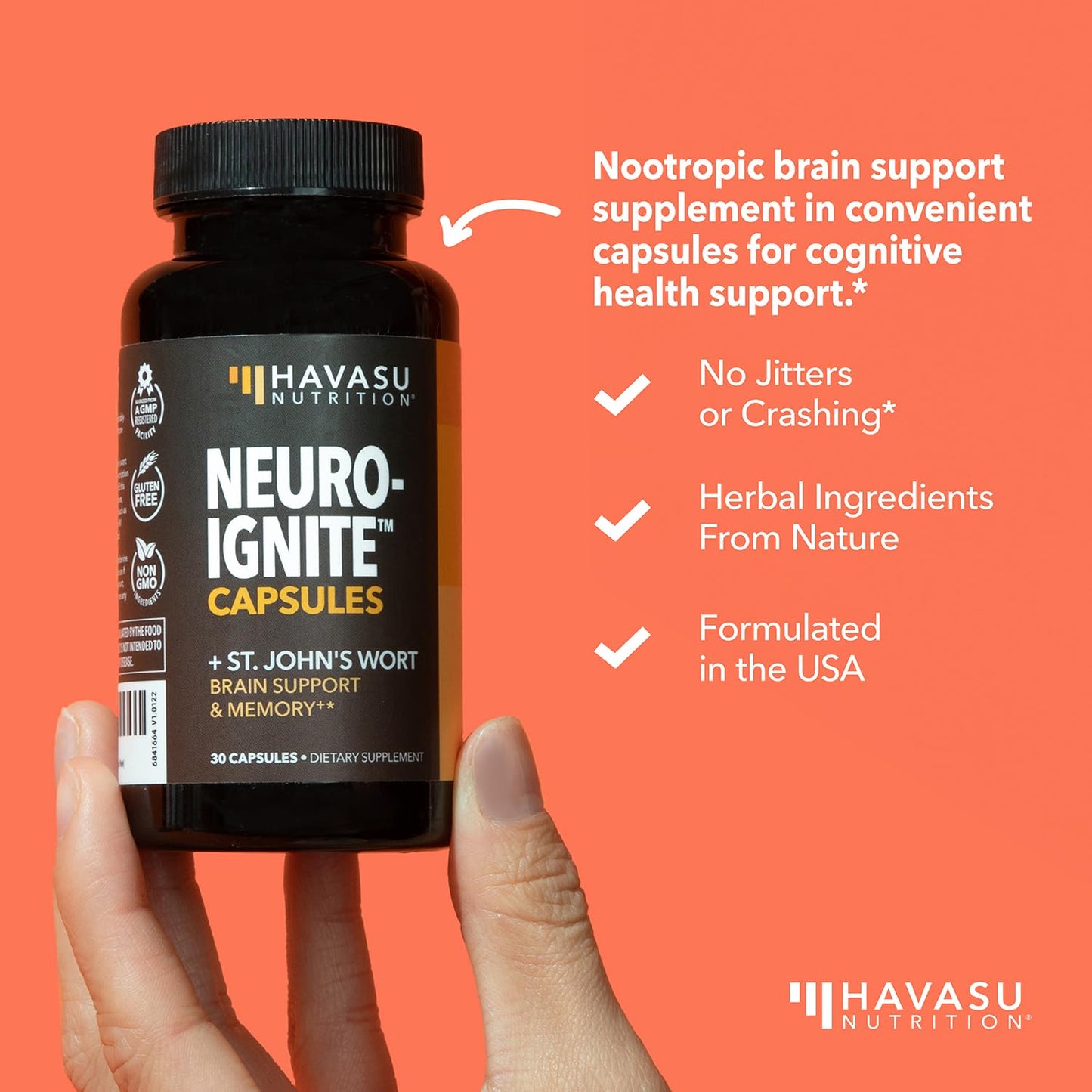 HAVASU NUTRITION NeuroIGNITE Brain Supplement — Memory & Focus, 60 Count, 2-Month Non-GMO Capsules