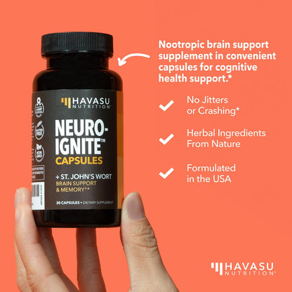 HAVASU NUTRITION NeuroIGNITE Brain Supplement — Memory & Focus, 60 Count, 2-Month Non-GMO Capsules
