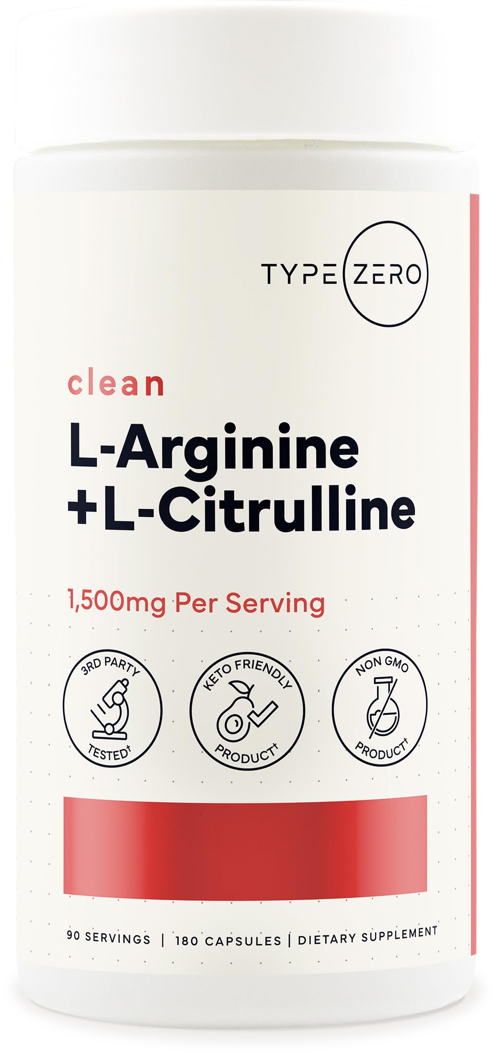 Type Zero L-Arginine + L-Citrulline Supplement (1500mg) – Nitric Oxide Booster | 180 Capsules, 90 Servings