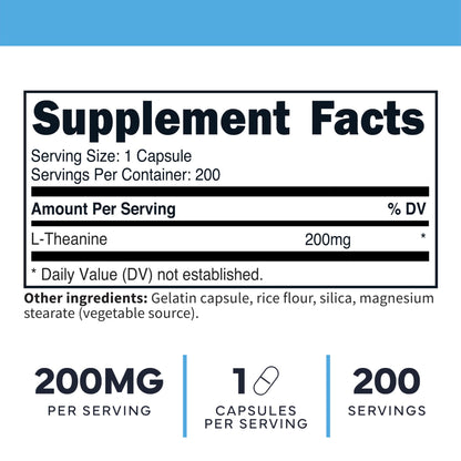 Type Zero L-Theanine (200mg) 200 Capsules - Clean L-Theanine Supplement, Keto, GMO-Free