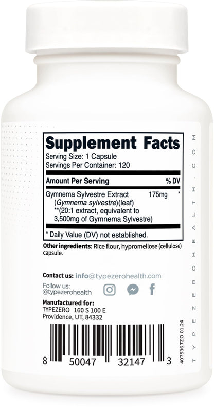 Type Zero Clean Gymnema Sylvestre Capsules – 120 Servings, 3,500 MG/Serving | Non-GMO, Gluten Free
