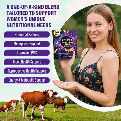 tzaxyan 20-In-1 Beef Organ Supplement for Women – Grass-Fed Liver, Uterus, Ovary & More | Hormone Balance & Energy | 60 Days