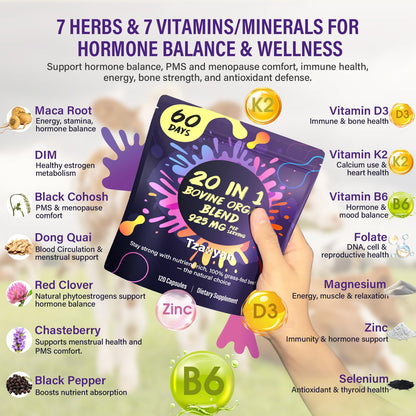 tzaxyan 20-In-1 Beef Organ Supplement for Women – Grass-Fed Liver, Uterus, Ovary & More | Hormone Balance & Energy | 60 Days