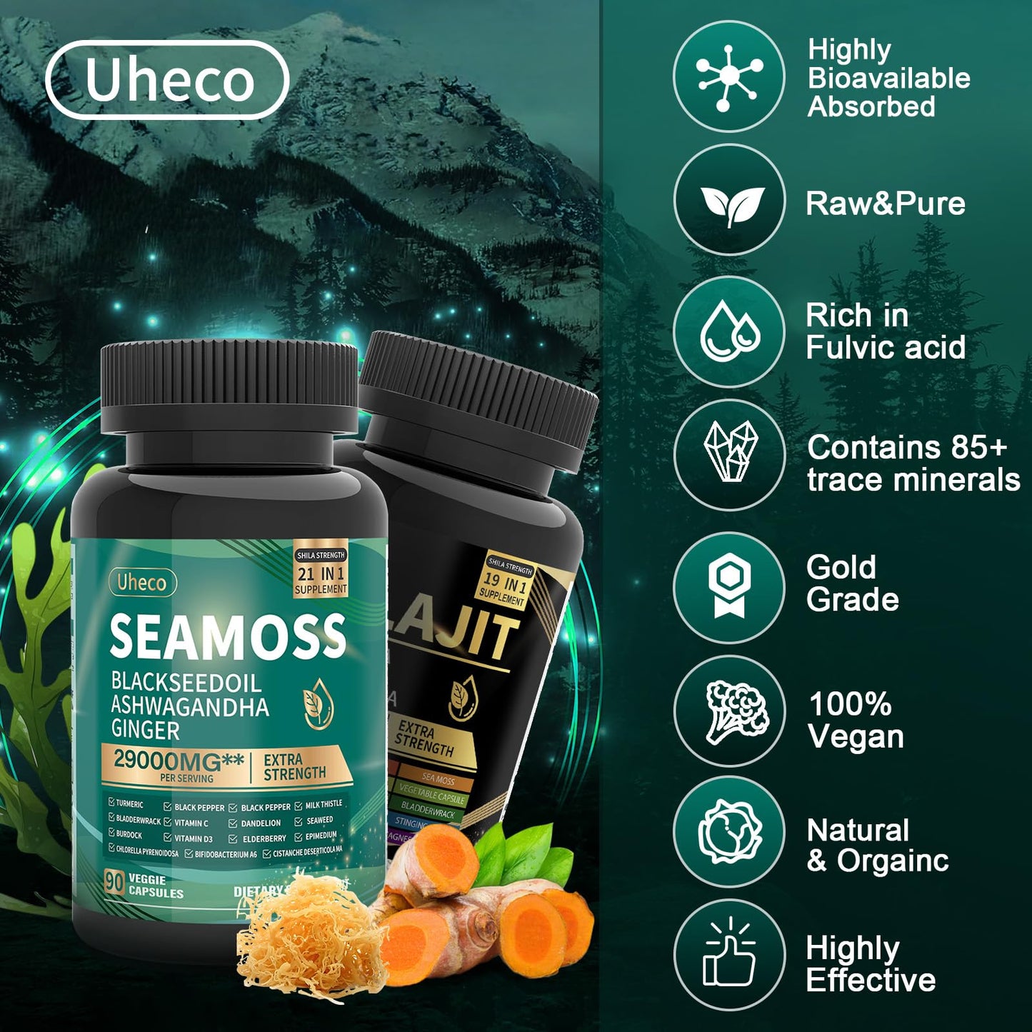 Uheco Shilajit & Sea Moss Vitality Bundle – 20000 mg Shilajit, 11000 mg Sea Moss