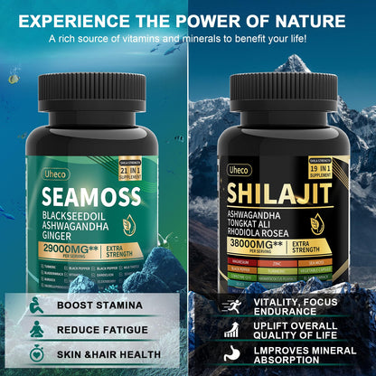 Uheco Shilajit & Sea Moss Vitality Bundle – 20000 mg Shilajit, 11000 mg Sea Moss